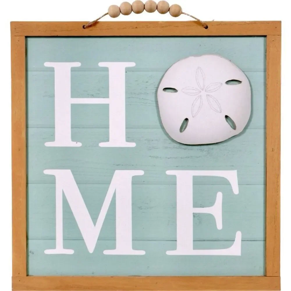 NWT Shore Living Nautical “Home” Shell Accent Framed Wall Beaded Hanging Decor